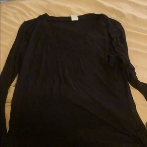 Black Ribbed V Neck Long Sleeve